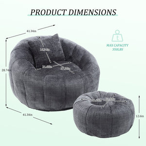 English Elm UNITED Cloud-Luxe Chenille Memory Foam Bean Bag Chair with Ottoman and Pillow for Ultimate Comfort Gray W1568P361697
