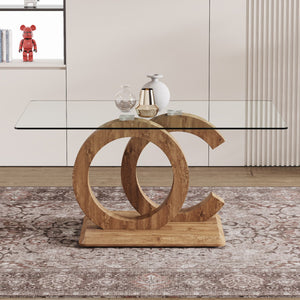 English Elm Large Modern Minimalist Rectangular Glass Dining Table For 6-8 People - Stylish & Durable Design W1151S04021