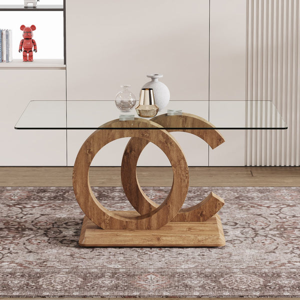 English Elm Large Modern Minimalist Rectangular Glass Dining Table For 6-8 People - Stylish & Durable Design W1151S04021