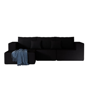 English Elm 108.3" Modular Cloud Sectional Corduroy Upholstered L Shape Sofa for Living Room Black W1097S00221