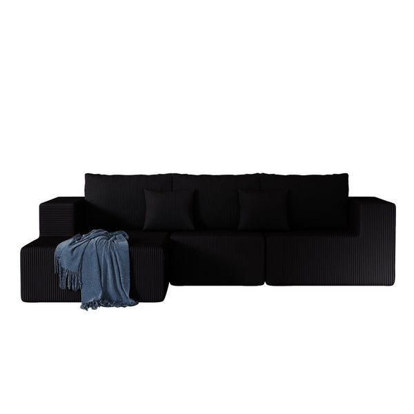 English Elm 108.3" Modular Cloud Sectional Corduroy Upholstered L Shape Sofa for Living Room Black W1097S00221