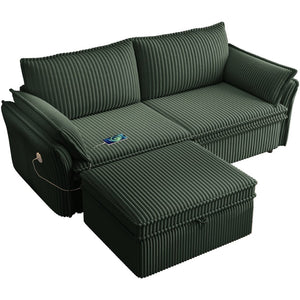 English Elm This Convertible Sleeper Sofa Plush Fleece 85 Inch Pull Out Bed for Studio Living Green W3820S00035