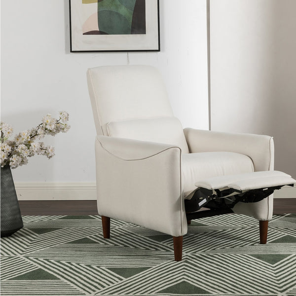 English Elm Christopher Knight Home® - Push Recliner Chair Beige Fabric Upholstered Small Space Fatigue-Reliever with Rubberwood Legs, Safe Protection Plate N771P210116M