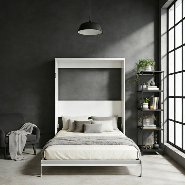 English Elm Multifunctional Queen Murphy Wall Bed with Hydraulic Soft Close and Solid Wood Slat Support W5290S00004