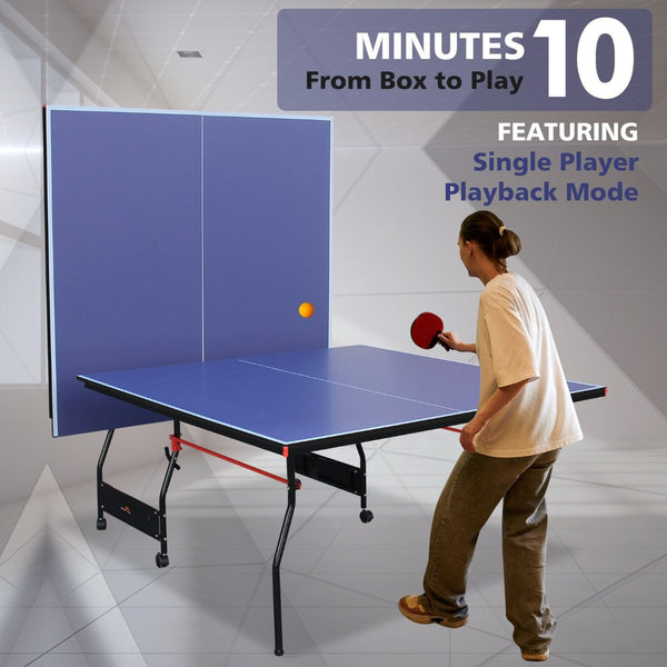 English Elm Double Fish Regulation 9 Ft Mdf Folding Table Tennis with Paddles Balls and Net Set W3087P250961