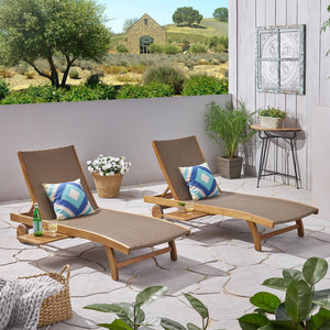 English Elm Christopher Knight Home® - BANZAI Chaise Lounge Set of 2 Brown Leather with Pull-Out Tray, Adjustable Recline, Woven PE Wicker Wheels 63124.00MP2