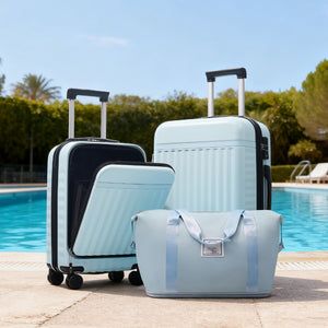 English Elm Front Access Hardside 3 Piece Travel Set with Usb Port Spinner Wheels and Tsa Lock Light Blue N732P326130N