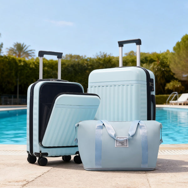 English Elm Front Access Hardside 3 Piece Travel Set with Usb Port Spinner Wheels and Tsa Lock Light Blue N732P326130N