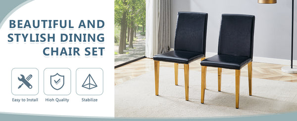 English Elm Four PU dining chairs with sleek silver metal legs, ergonomic PU seats, anti-slip feet, easy assembly, modern minimalist style Black+Gold W1151P269024