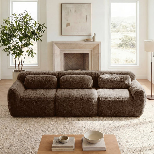 English Elm 114''soft Plush Modular Sectional Sofa with Cloud Cushions for Living Room Theater Chocolate W714S01540