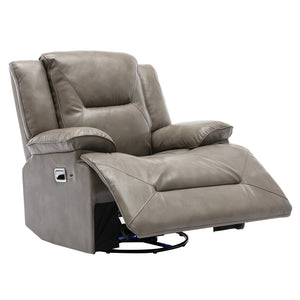 English Elm 360° Swivel Rocking Home Theater Recliner Chair with LED Light Strip, Leather Gel, Ergonomic Comfort Grey WF323621AAE