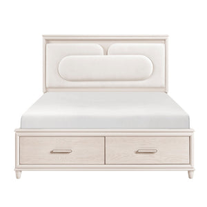 English Elm Modern Queen Platform Bed Chenille Headboard Led Lighting Footboard Storage Drawers B011S02158