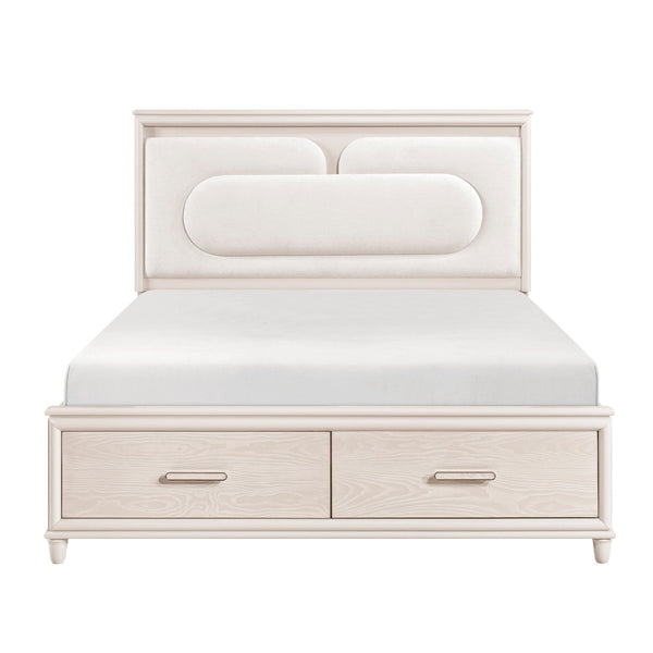 English Elm Modern Queen Platform Bed Chenille Headboard Led Lighting Footboard Storage Drawers B011S02158