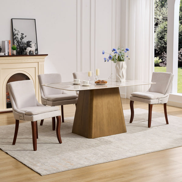 English Elm Modern Dining Chairs Set of 2 with Double-Layer Cushioned Spring+Sponge Comfort, Curved Solid Wood Legs, Mid Back Elegance for Living & Dining Room Beige W1143P207917