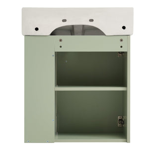 English Elm 21.6 inch Modern Floating Bathroom Vanity with Ceramic Basin, Wave Door, Rose Gold Handle Green N729P170388F