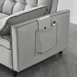English Elm Modern Velvet Loveseat Futon Sofa Bed 3-in-1 Convertible Small Sleeper Couch with Recline, Pillows, Pockets, Beige Gray W3371P315000
