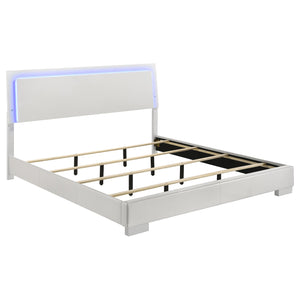 English Elm Strick White High Gloss Panel Eastern King Bed with LED Lighting, Slatted Headboard, Modern Flair B062S00659
