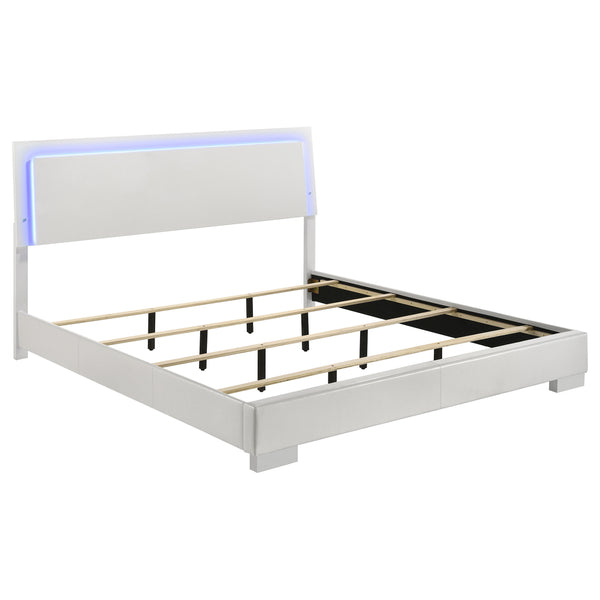 English Elm Strick White High Gloss Panel Eastern King Bed with LED Lighting, Slatted Headboard, Modern Flair B062S00659