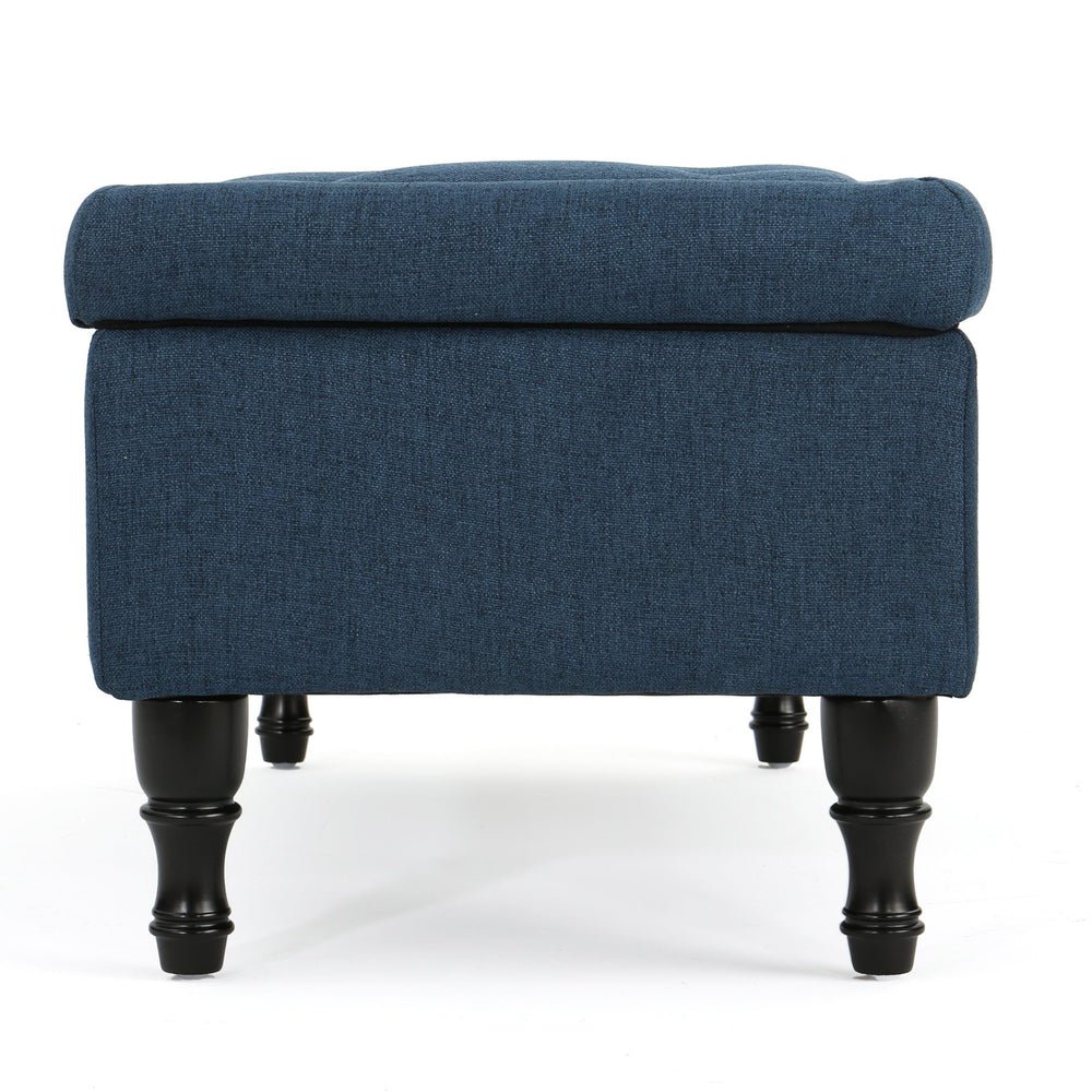 English Elm Christopher Knight Home® - HYATT Navy Blue Storage Ottoman with Tufted Suede Top, Dark Birch Legs, Plush Seat & Hidden Compartment 54744.00NBL