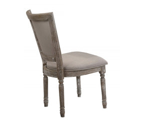 English Elm Vintage Rustic Wood Dining Chair Set of 2 — Two-Tone Beige Upholstered Side Chairs, Fluted Cottage Chic B011P361968