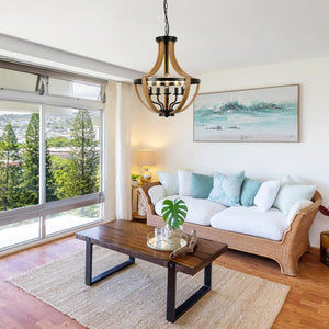 English Elm 5-Light Farmhouse Chandelier Vintage Geometric Wooden Frame Metal Fixture for Dining Room Foyer Brown W2738P242327