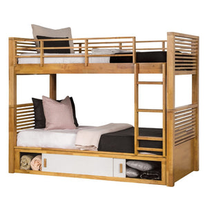 English Elm Twin Over Twin Bunk Bed In Light Oak Finish With Storage, Reversible Ladder & Versatile Design B2741S00317-GIGA