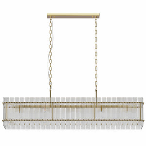 English Elm Modern Rectangular Crystal Glass Chandelier – 10-Light Gold Pendant Fixture For Dining & Living Spaces W1340P332562