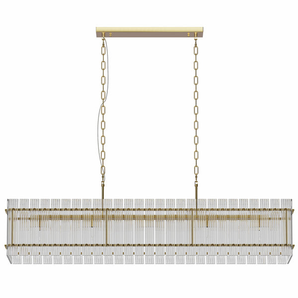English Elm Modern Rectangular Crystal Glass Chandelier – 10-Light Gold Pendant Fixture For Dining & Living Spaces W1340P332562