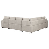 English Elm 109" U-Shaped Sectional Sofa Pull-Out Sofa Bed With Two Usb Ports, A Storage Chaise Lounge and Four Back Pillows For Living Room, Beige