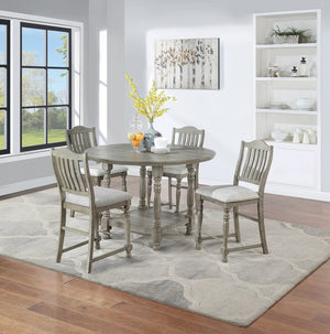 English Elm Dining Solid Wood 6-Piece Set with V-Back Chairs and Bench, Dark Finish, Contemporary Dining Appeal LIGHT GREY 59 L x 59 W x 9 H B011S00974