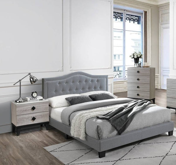 English Elm European Queen Bed Tufted Velvet Upholstered Headboard Elegant Gray Bedroom Frame B011P415155