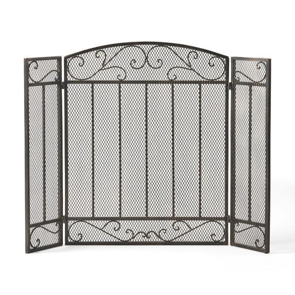 English Elm Christopher Knight Home® - FIRE Decorative Iron Fireplace Screen with Durable Mesh Shield and Classic Curved Frame for Safety and Style Black+Gold 65184.00