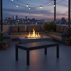 English Elm 45" Outdoor Aluminum Slatted Patio Coffee Table Matte Black Powder Coat Rust Proof B082P454985