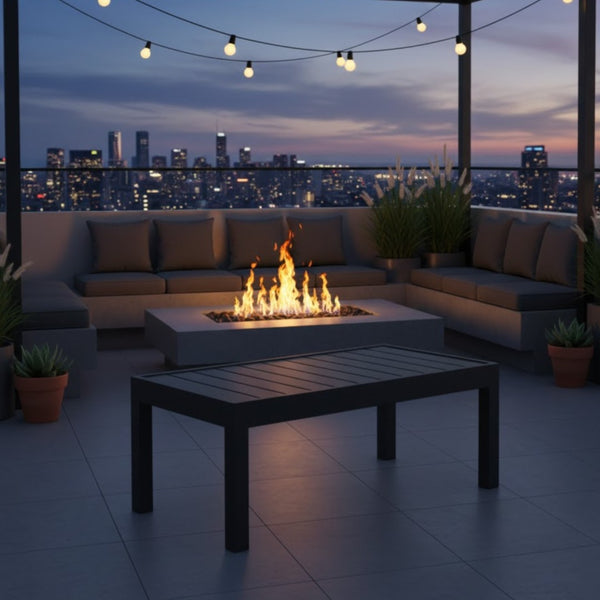 English Elm 45" Outdoor Aluminum Slatted Patio Coffee Table Matte Black Powder Coat Rust Proof B082P454985