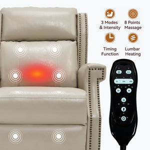 English Elm Emon's Overstuffed Chenille Power Lift Recliner with Massage Heat and Charging Ports Beige W1803S00086