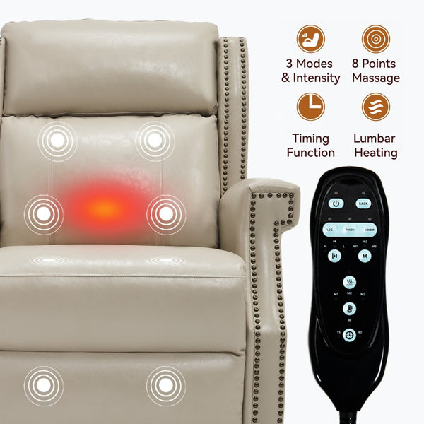 English Elm Emon's Overstuffed Chenille Power Lift Recliner with Massage Heat and Charging Ports Beige W1803S00086