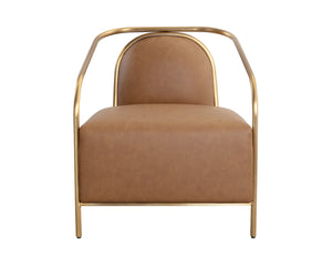 Sunpan Cicero Lounge Chair - Elegant Milliken Cognac Faux Leather & Gold Stainless Steel for Chic Spaces