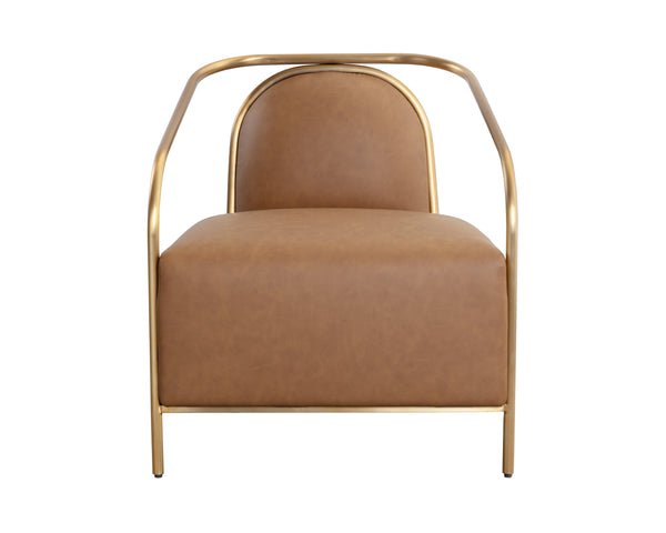 Sunpan Cicero Lounge Chair - Elegant Milliken Cognac Faux Leather & Gold Stainless Steel for Chic Spaces