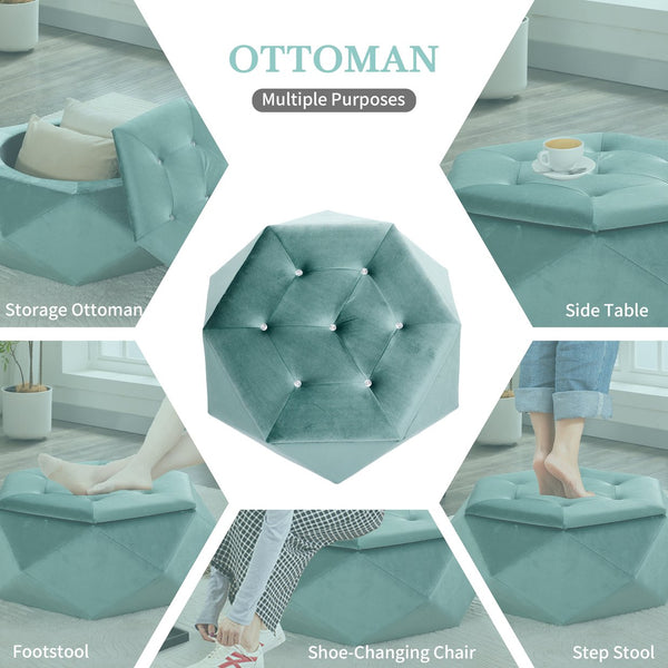 English Elm Christopher Knight Home® - Elegant Velvet Polygon Diamond Tufted Storage Ottoman with Spacious Interior, Durable Multi-Use Seating and Footrest Green 34.64 L x 29.75 W x 15 H N761P277690F