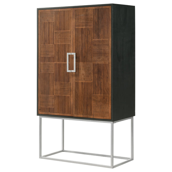 English Elm Washoe Rustic Walnut & Black 2-Door Bar Cabinet with Wine Rack, Stemware Storage, Industrial Frame B062P358300