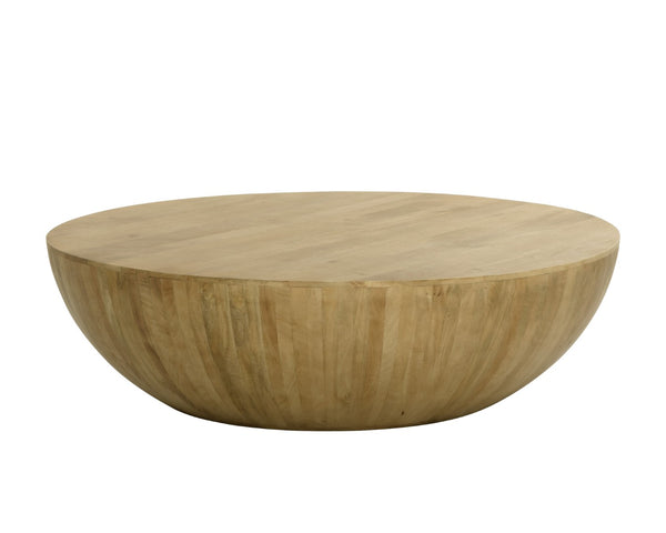Sunpan KINSLEY Large Rustic Mango Coffee Table - Handcrafted Drum Style with Unique Artisan Touches 110923