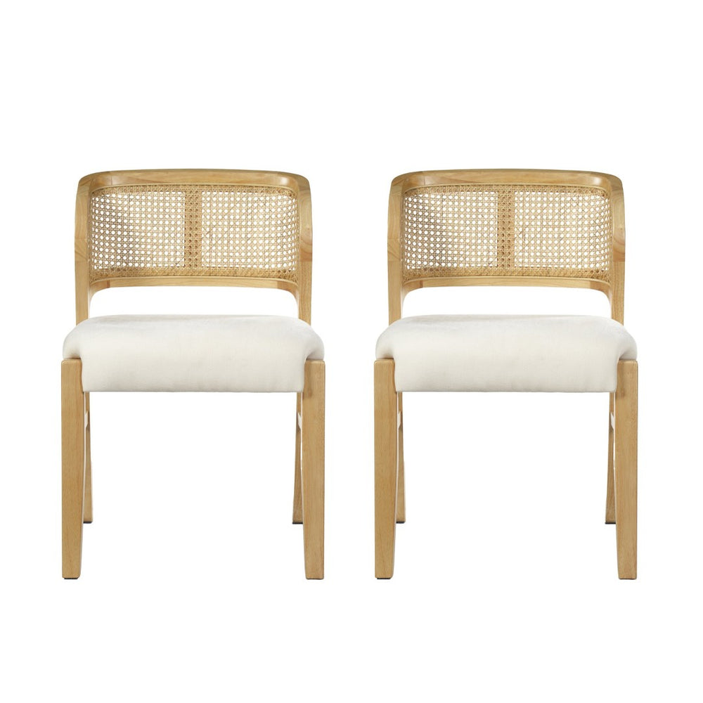 English Elm Mid-century Modern Rattan Cane Back Dining Chair Set Rubberwood Frame Upholstered Seat N768P437928N
