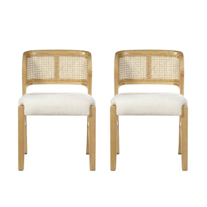English Elm Mid-century Modern Rattan Cane Back Dining Chair Set Rubberwood Frame Upholstered Seat N768P437928N