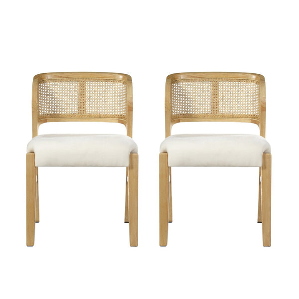 English Elm Mid-century Modern Rattan Cane Back Dining Chair Set Rubberwood Frame Upholstered Seat N768P437928N