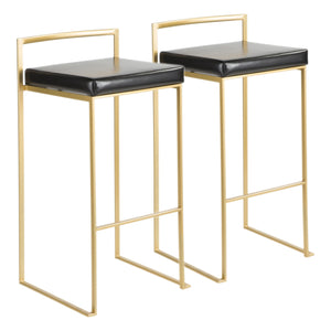 English Elm Fuji Contemporary-Glam Barstools In Gold & Black Faux Leather - Stylish Set Of 2 For Your Space B202P222406
