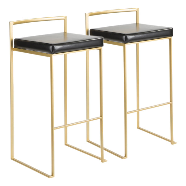 English Elm Fuji Contemporary-Glam Barstools In Gold & Black Faux Leather - Stylish Set Of 2 For Your Space B202P222406