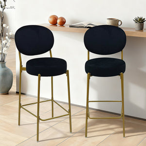 English Elm 2-Pack Modern Velvet Bar Stools Gold Frame Black Seat — Plush Ergonomic Low Back Counter Seating Set W1757P387424