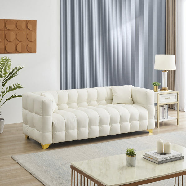 English Elm 80 Modern 3-Seat Sofa with Waterproof Polyester Blend, Solid Wood Frame, Silver Metal Legs, 500lb Capacity Beige W3356P341723