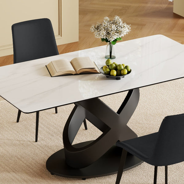 English Elm 71" Rectangular Dining Table – Modern Luxury Sintered Stone Top & Carbon Steel Base, Seats 6-8 Guests W2699S00078