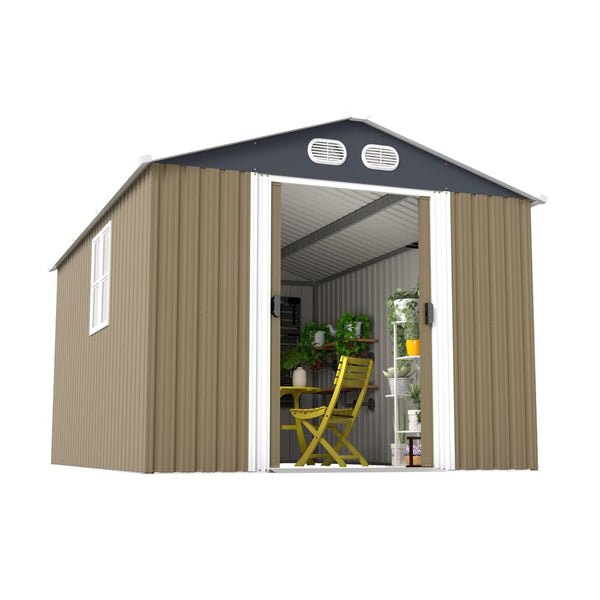English Elm Campcraft 8x12 Outdoor Metal Storage Shed Lockable Weatherproof Backyard Tool House Brown W1598S00043